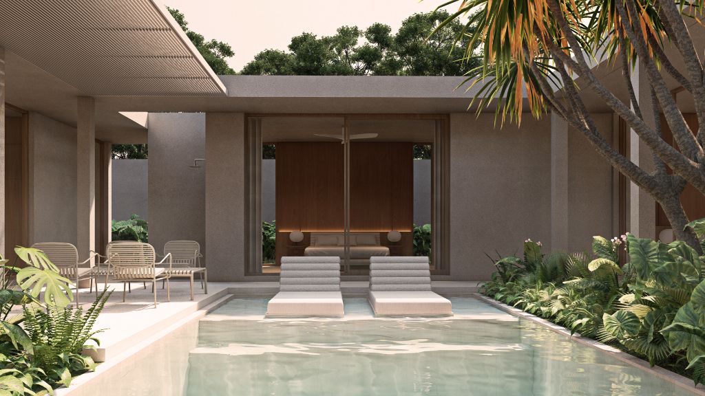 Private pool with daybeds and outdoor shower