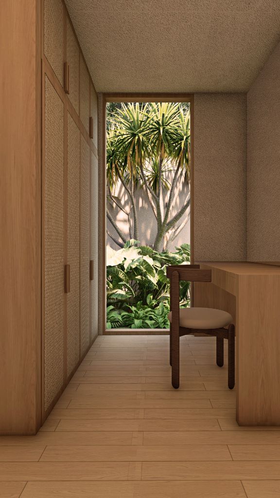 Study or dressing room with tall garden window