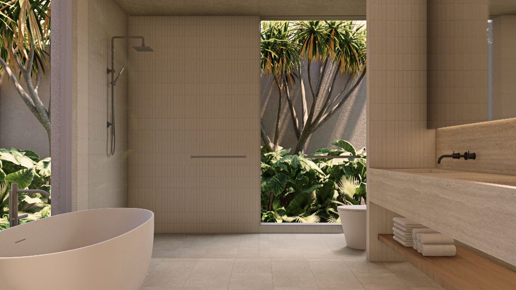 Master ensuite with freestanding bath and garden shower