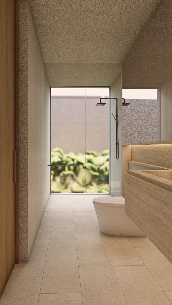 Second bathroom with rain shower and garden view