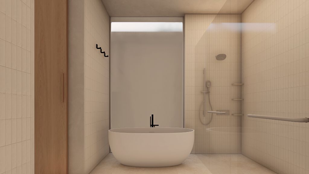 The Gallery bathroom with freestanding bath and skylight