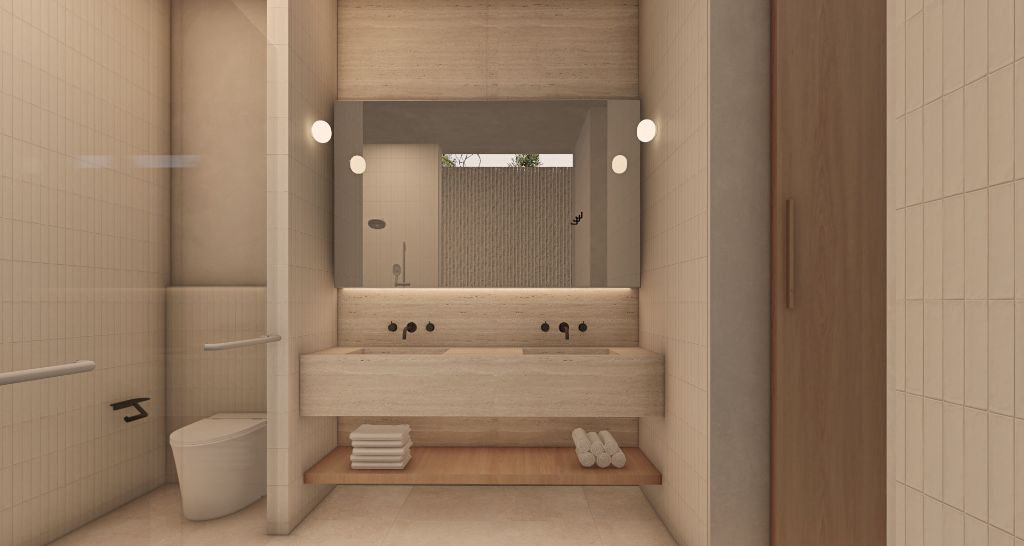 The Gallery ensuite double vanity with backlit mirror