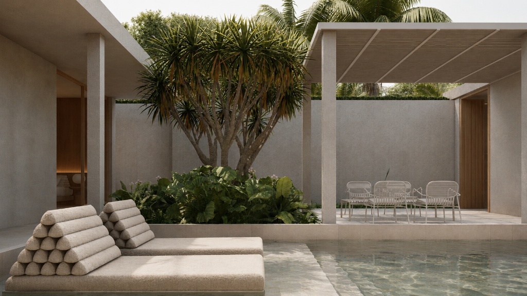 The Terrace pool lounge with daybeds and dining terrace