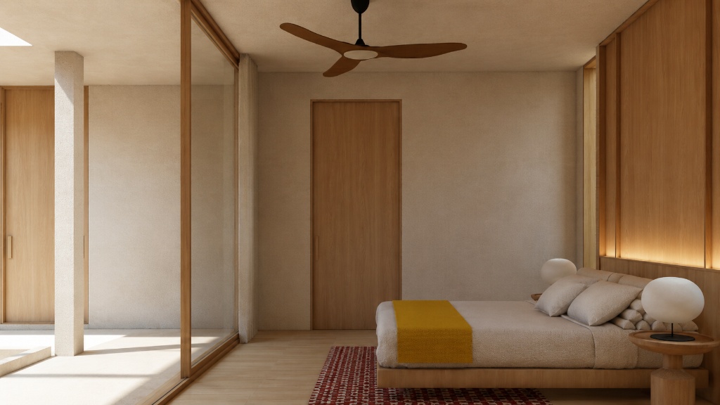 The Terrace bedroom 2 with garden outlook and ceiling fan