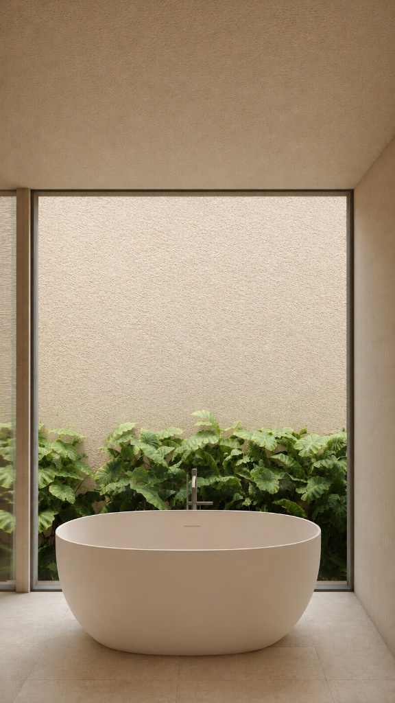 The Terrace bathroom with freestanding bath and garden view
