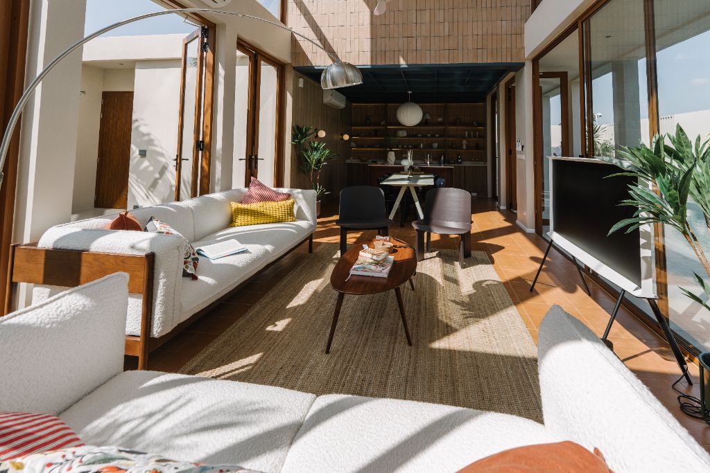 Sunroom bright dining and lounge area