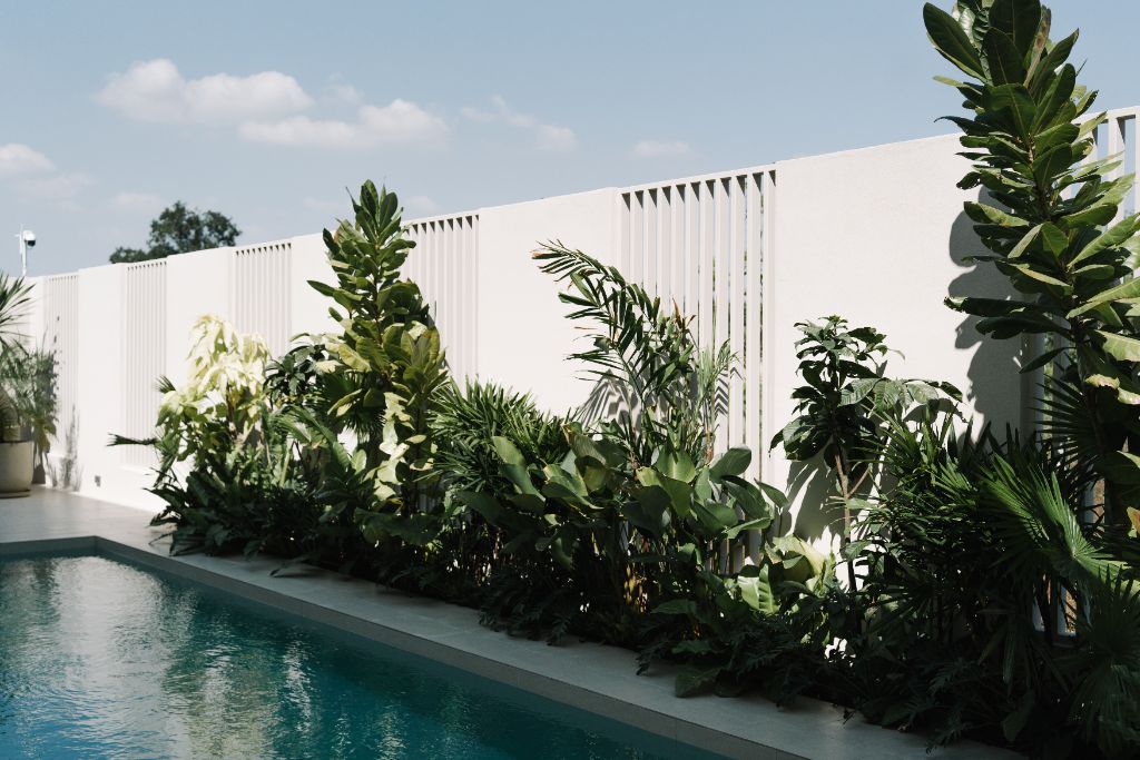 Sunroom tropical courtyard pool